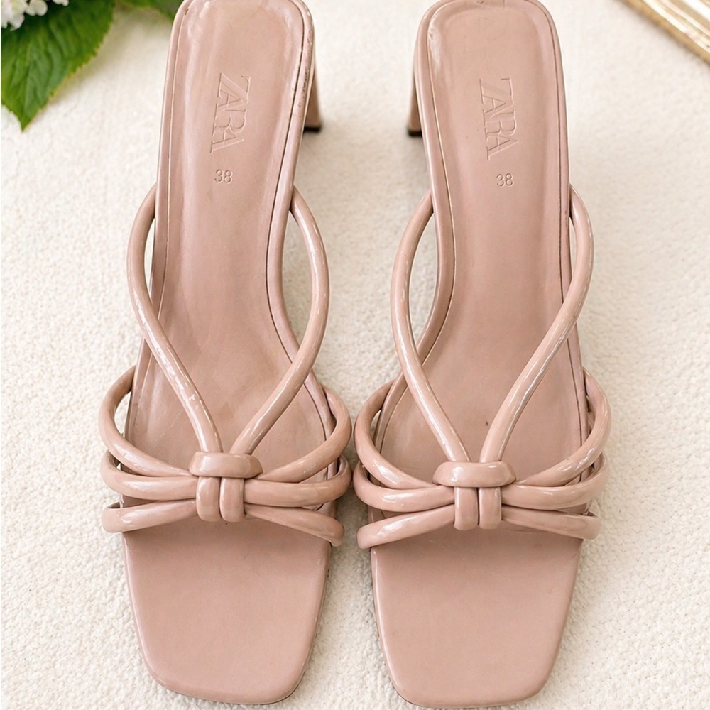 ZARA Pink Blush Knotted Strap Square-Toe Mules
